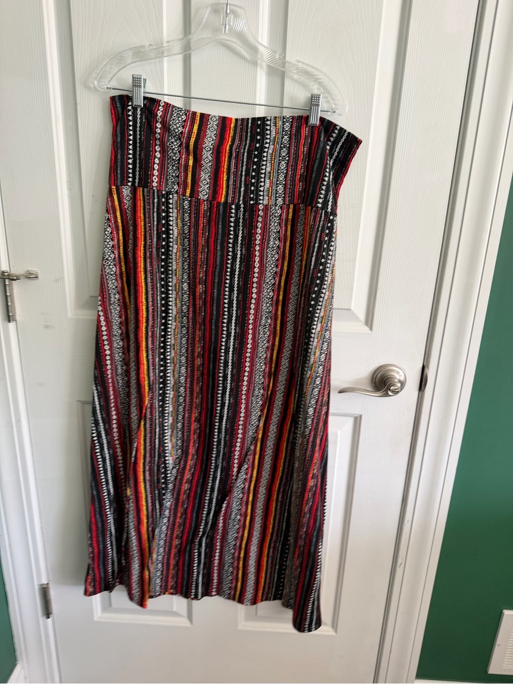Bohemian Striped Maxi Skirt in Red & Black